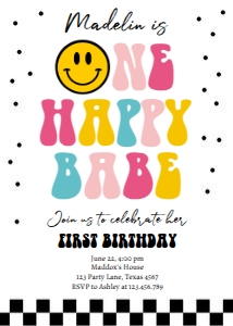 Birthday Invitation One Happy Babe Multicolored 0456 design preview