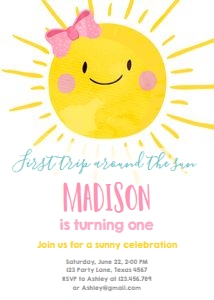 Birthday Invitation Sunshine Girl First Trip Around the Sun 0141 design preview