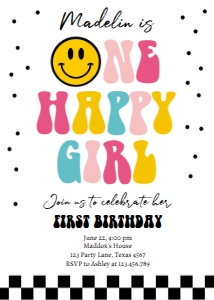 Birthday Invitation One Happy Girl Multicolored 0456 design preview