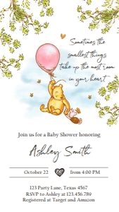 Invitation Baby Shower Winnie The Pooh Girl V2 0425 Phone design preview