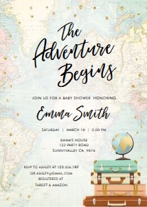 Baby Shower Invitation Travel Adventure Begins Vertical 0263 design preview