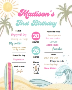 Birthday Milestone Sign Surf Girl 0433 design preview