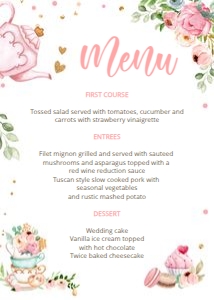 Menu Card Floral Tea Pink Sweets 5x7 0349 design preview