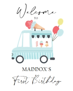 Birthday Welcome Sign Ice Cream Truck Simple Blue 0415 design preview