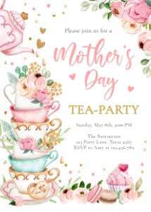 Mothers Day Tea Party Invitation Vertical White V4 0349 design preview