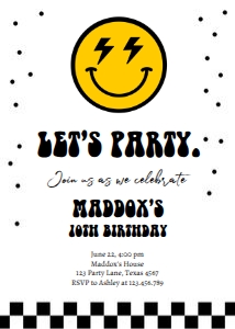 Birthday Invitation Let's Party Smiley Lightning 0456 design preview