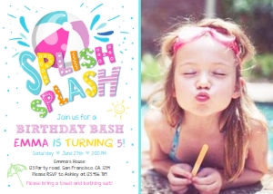 Birthday Invitation Pool Party Girl White - With Photo 0169 design preview