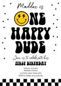Birthday Invitation One Happy Dude Lightning 0456 design preview