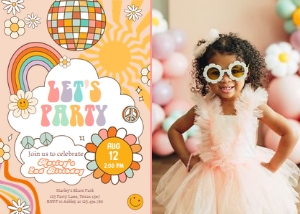 Invitation Birthday Let Party Sun Retro 0459 Photo design preview