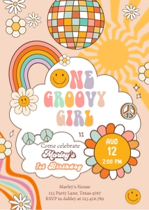 Invitation Birthday One Groovy Girl Sun Retro 0459 design preview