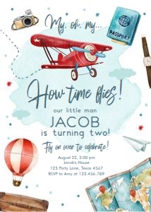 Invitation Airplane Red Oh My How Time Flies Birthday 0468 design preview