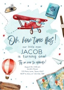 Invitation Airplane Red Oh How Time Flies Birthday 0468 design preview