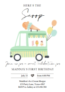 Birthday Invitation Ice Cream Truck Simple Neutral The Scoop 0415 design preview