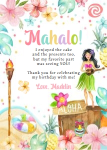 Birthday Thank You Card Hawaiian Luau Mahalo 0413 design preview