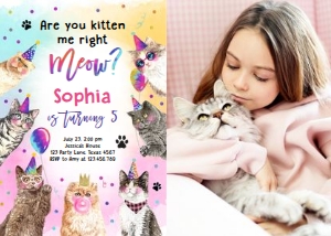 Birthday Invitation Pawty Animals Cats Kitten Me Right Meow Photo 0460 design preview