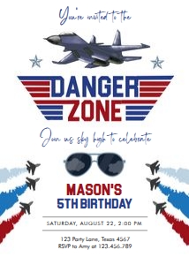 Birthday Invitation Fighter Pilot Danger Zone 0469 design preview