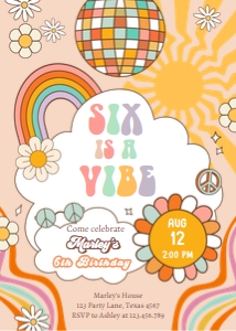 Invitation Birthday Six is a Vibe Sun Retro 0459 design preview