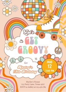 Invitation Birthday Lets Get Groovy Retro Skate 0459 design preview