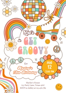 Invitation Birthday Lets Get Groovy Retro Skate White 0459 design preview