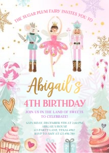 Birthday Invitation Nutcracker Sweets Gold Pink 2 0352 design preview