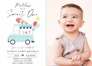 Birthday Invitation Ice Cream Truck Simple Blue Sweet One 0415 Photo design preview