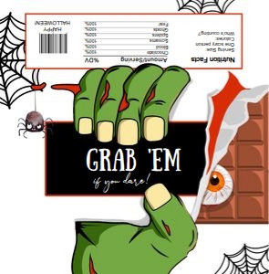 Candy Bar Wrapper Halloween Zombie Hands White Green 0261 design preview