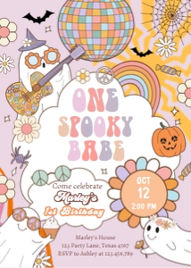 Invitation birthday Halloween One Spooky Babe Pink 0471 design preview