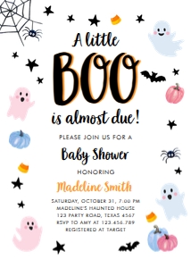 Baby Shower Invitation Halloween Little Boo Ghost Gender Neutral 0418 design preview