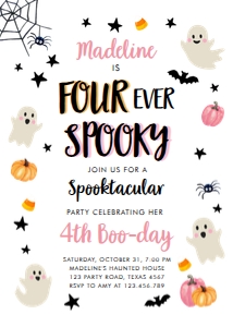Birthday Invitation Halloween Four Ever Spooky White 0418 design preview