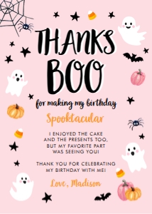 Thank You Card Halloween Little Boo Ghost Pink 0418 design preview