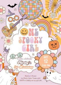 Invitation Birthday Halloween One Spooky Girl Pink 0471 design preview