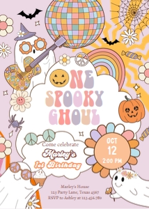 Invitation Birthday Halloween One Spooky Ghoul Pink 0471 design preview