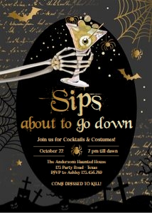Invitation Adult Halloween Cocktail Sips Down 0472 design preview