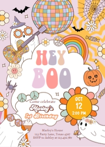 Invitation Birthday Halloween Hey Boo Pink 0471 design preview