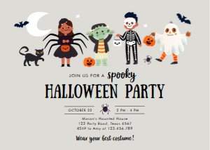Invitation Halloween Costume Kids Grey 0473 design preview