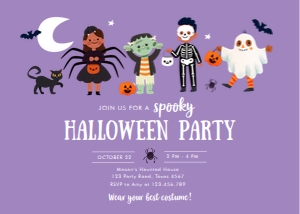 Invitation Halloween Costume Kids Purple 0473 design preview