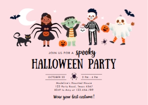 Invitation Halloween Costume Kids Pink 0473 design preview