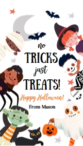 Favor Tag Halloween Costumes Round No Tricks just Treats 0261 0473 design preview