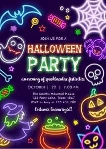 Invitation Halloween Neon Halloween Party 0474 design preview