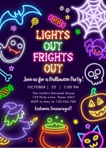 Invitation Halloween Neon Lights out frights out 0474 design preview