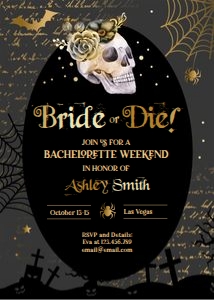 Invitation Adult Halloween Skull Bride or Die 0472 design preview
