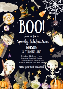 Invitation Boo Spooky Celebration Birthday Black 0475 design preview