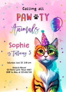 Birthday Invitation Cat Party Animals 0476 design preview
