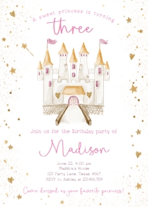 Birthday Invitation Castle Sweet Princess Three 0477 design preview