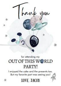 Thank You Card Space Balloons Boy White Silver 0366 design preview