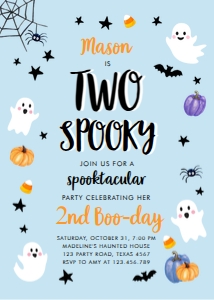 Birthday Invitation Halloween Two Spooky Blue 0418 design preview