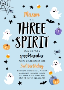 Birthday Invitation Halloween Three Spirit Ghost Blue 0418 design preview