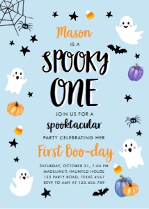 Birthday Invitation Halloween Spooky One Blue 0418 design preview