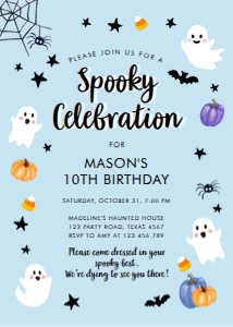 Birthday Invitation Halloween Spooky Celebration Ghost Blue 0418 design preview