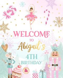 Welcome Sign Birthday Nutcracker Sweets Pink Gold 0352 design preview